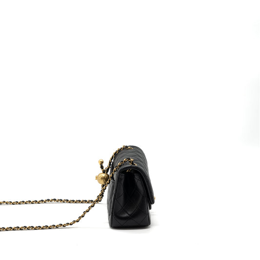 Chanel 23K pearl crush mini square flap bag lambskin black GHW (microchip)