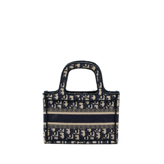 Dior Mini book Tote Blue Oblique Embroidery