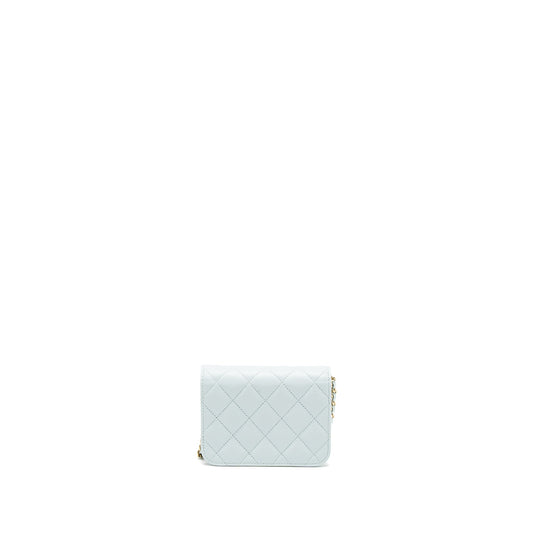 Chanel Mini Flap Bag Ribbon Chains Lambskin Light Blue LGHW