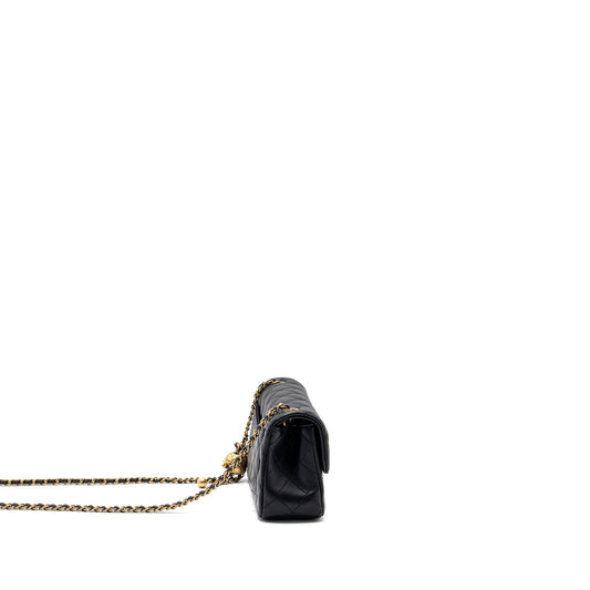 Chanel 23k Pearl Crush Mini Rectangular Flap Bag Lambskin Black GHW (microchip)