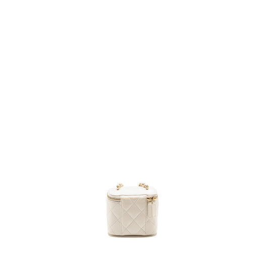 Chanel Pearl Crush Mini Vanity with Chain Lambskin White LGHW (Microchip)