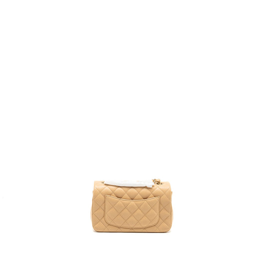 Chanel 22C mini rectangular flap bag lambskin beige LGHW (microchip)