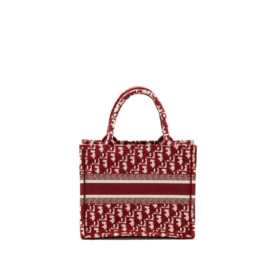 Dior small book tote oblique embroidery canvas red