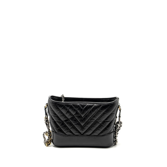 Chanel Small Gabrielle Hobo Bag Chevron Aged Calfskin Black Multicolour Hardware