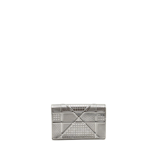 Dior Diorama Wallet on Chain Metallic Patent Silver LGHW
