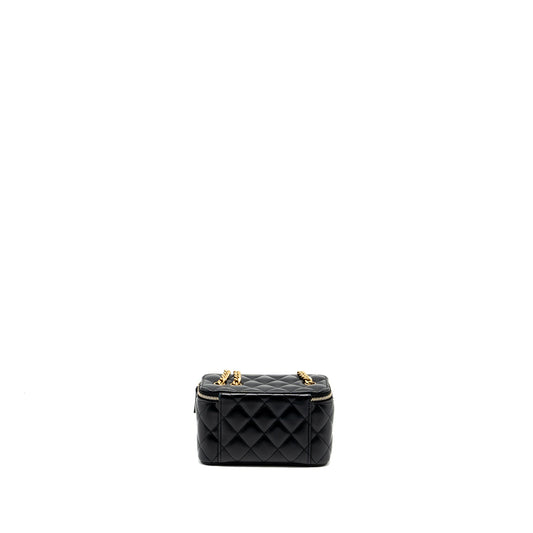Chanel 22K Gold Pillar long vanity with adjustable chain lambskin black GHW (microchip)