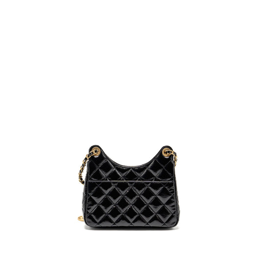 Chanel 23C Small Hobo Bag Shiny Calfskin Black Brushed GHW (Microchip)