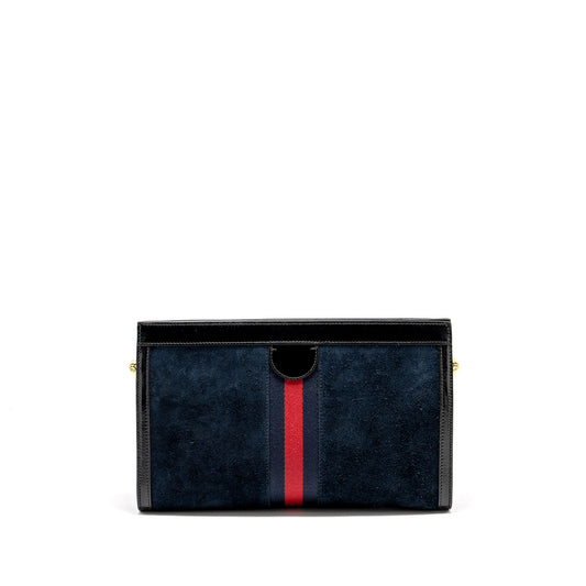 Gucci Ophidia Chain Bag Dragon Embroidered Suede Blue/Black/Multicolour GHW