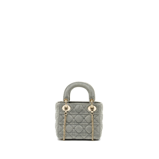 Dior Mini Lady Dior Velvet Light Grey LGHW