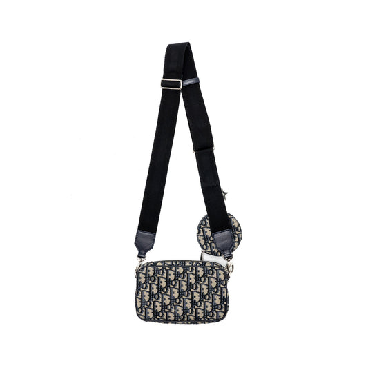 Dior 3 in 1 mini zipper pouch with strap blue jacquard SHW