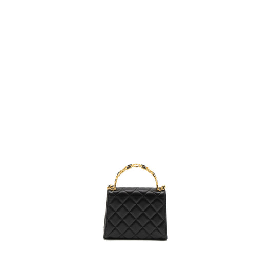 Chanel 22B Flap Bag Enamel Top Handle Lambskin Black Brushed GHW (Microchip)