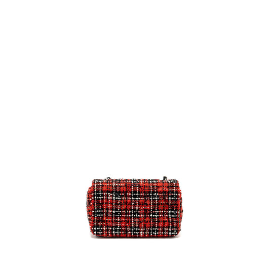 Chanel Mini Rectangular Flap bag Tweed red / black multicolour SHW