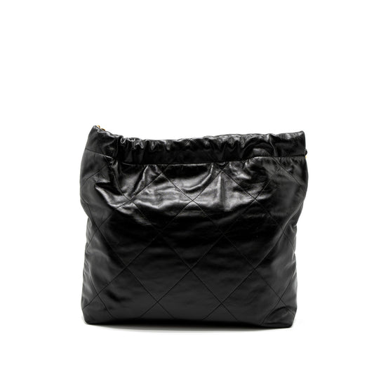 Chanel Medium 22 Bag Gold Letter Shiny Calfskin Black Brushed GHW (Microchip)