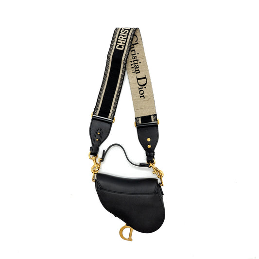 Dior Mini Saddle Bag Calfskin Black GHW With An Extra Dior Strap