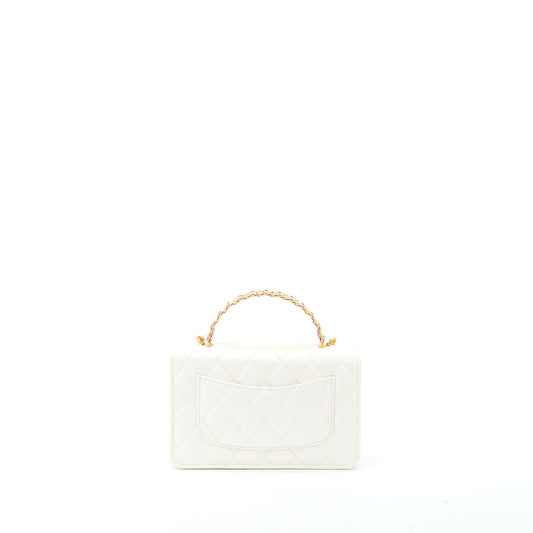 Chanel 23P Top Handle Wallet on Chain Calfskin White/Multicolour Brushed GHW (Microchip)