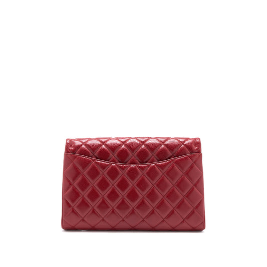 Chanel Classic Timeless Flap Clutch with Chain Caviar Red SHW