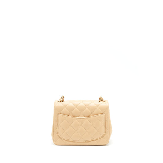 Chanel 22C Mini Square Flap Bag Lambskin Beige LGHW (Microchip)