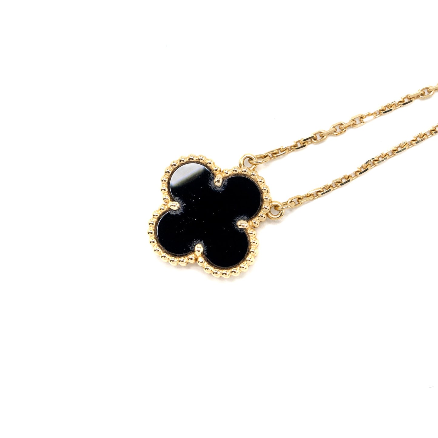 Van Cleef & Arpels Vintage Alhambra Pendant Onyx Yellow Gold