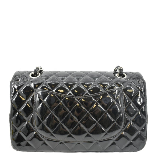 CHANEL Classic Medium Double Flap Patent Leather Shoulder Bag Black