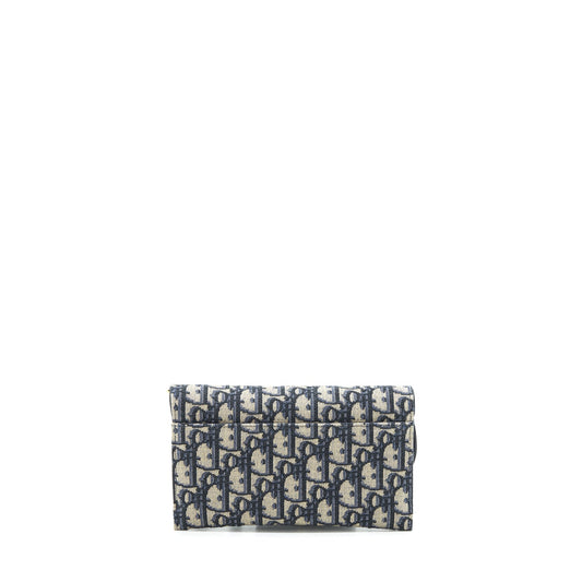 Dior Saddle Wallet On Chain Blue Oblique Jacquard