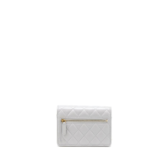 Chanel Mini Square Wallet on Chain with Gem Chains Lambskin Light Grey LGHW