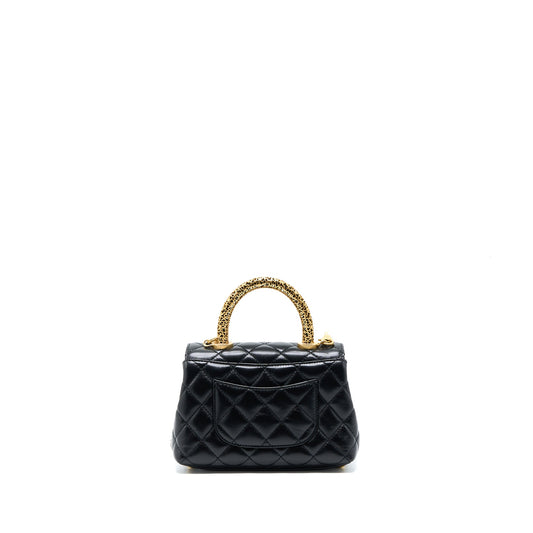 Chanel 22A Mini Coco Handle with Detailed Letter Handle Calfskin Black Brushed GHW (Microchip)