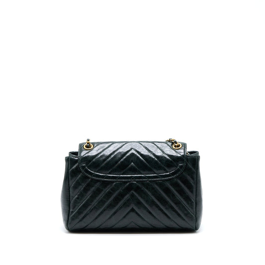 Chanel Chevron Hampton Flap Bag Aged Calfskin Dark Green GHW