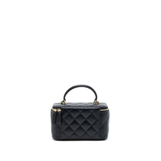 Chanel 22A Top Handle Long Vanity With Chain Lambskin Black LGHW