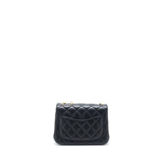 Chanel 23S Camellia Chain Mini Square Flap Bag Lambskin Black Brushed GHW (Microchip)