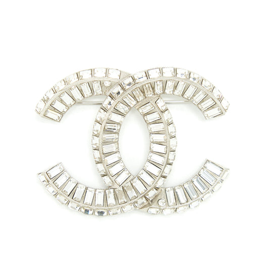 Chanel Metal And Stress Brooch Silver Tone
