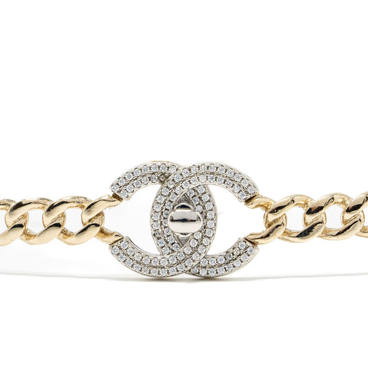 Chanel cc logo chain Chocker /necklace crystal light gold tone