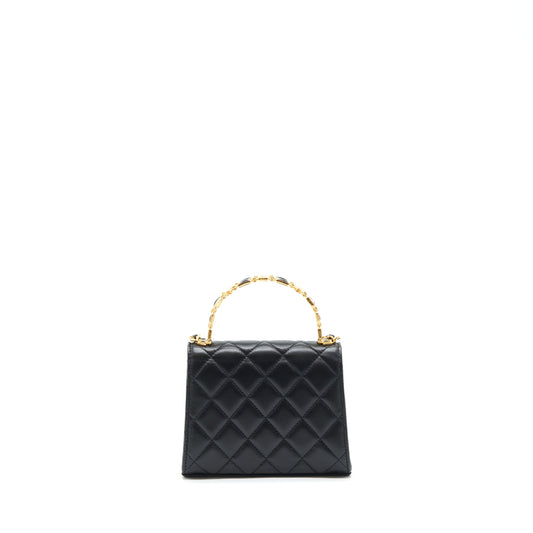 Chanel 22B Flap Bag With Enamel/CC Logo Top Handle Lambskin Black Brushed GHW