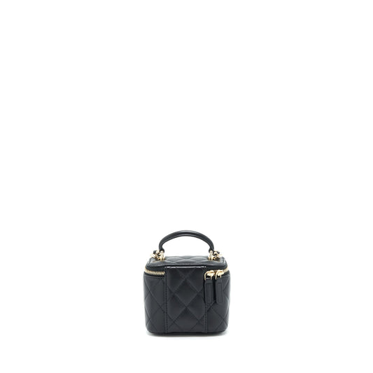Chanel 22P Top Handle Mini Vanity With Chain And Mirror Lambskin Black LGHW