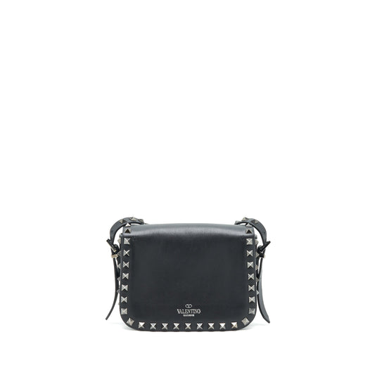 Valentino Garavani small Rockstud Grainy Calfskin Crossbody Bag Black SHW