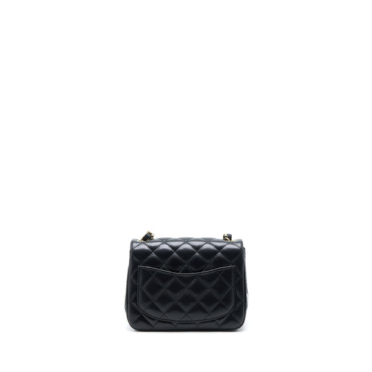 Chanel Mini Square Flap Bag Lambskin Black LGHW (Microchip)