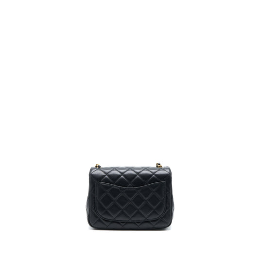 Chanel Pearl Crush Mini Square Flap Bag Lambskin Black Brushed GHW (Microchip)