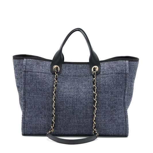 Chanel Deauville Tote Bag Tweed Dark Grey / Black LGHW (Microchip)
