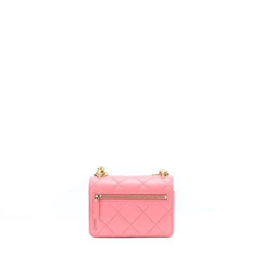Chanel 22P Seasonal Mini Square Wallet On Chain Lambskin Pink GHW