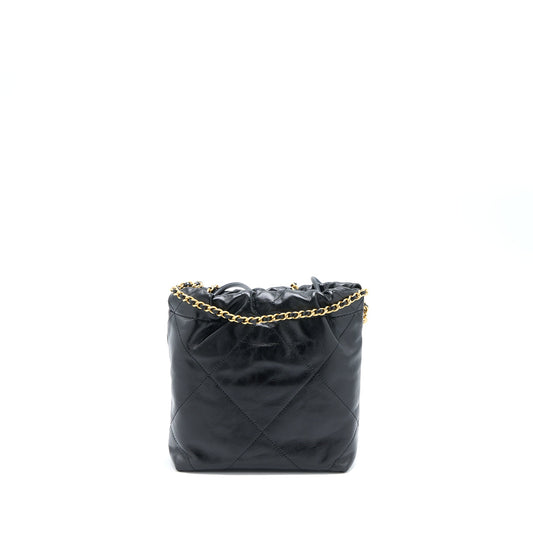 Chanel 23S Mini 22 Bag With Pearl Shiny Calfskin Black Brushed GHW (Microchip)