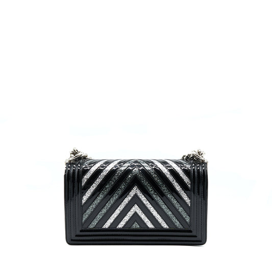 Chanel Medium Boy Bag Chevron Limited Patent Black SHW