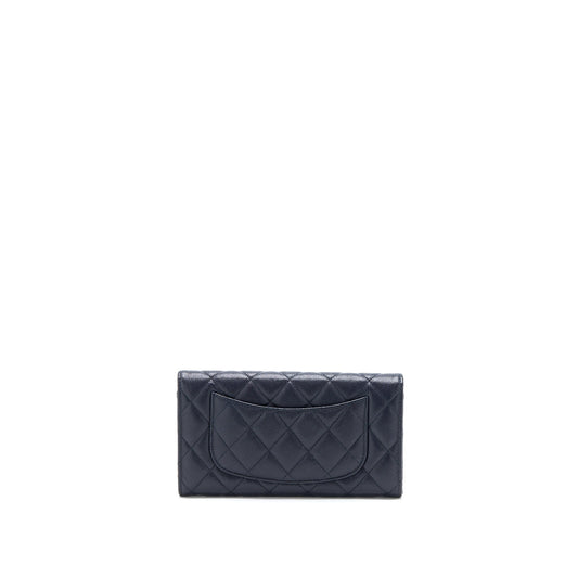 Chanel Classic Flap Long Wallet Caviar Dark Blue LGHW