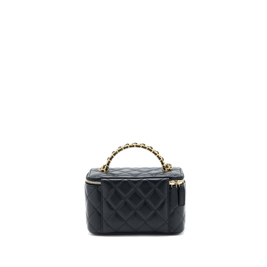 Chanel 22k Leather Chain Top Handle Long Vanity Case Lambskin Black Brushed GHW