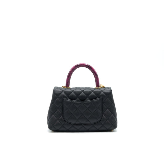 CHANEL MINI COCO HANDLE CAVIAR LEATHER WITH PYTHON HANDLE BLACK GHW