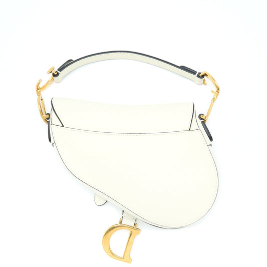 Dior Mini Saddle Bag Grained Calfskin White GHW