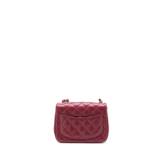 Chanel 22A Mini Square Flap Bag Lambskin Burgundy LGHW (Microchip)