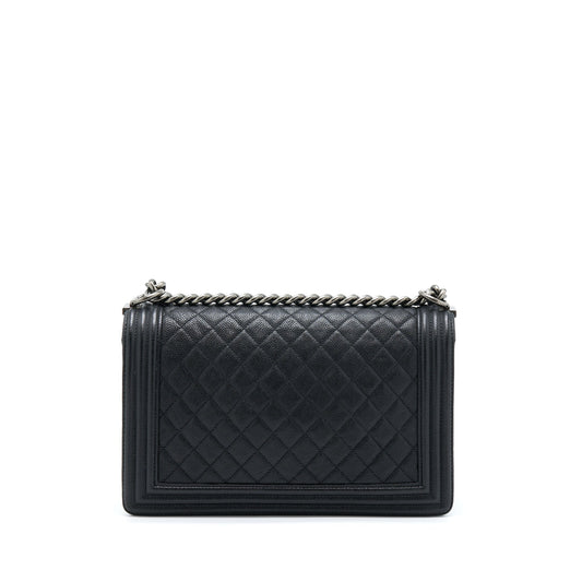 Chanel New Medium 28cm Boy Bag Caviar Black Ruthenium SHW