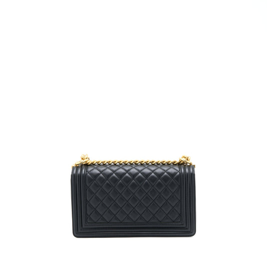 Chanel Medium Boy Bag Lambskin Black Brushed GHW (Microchip)