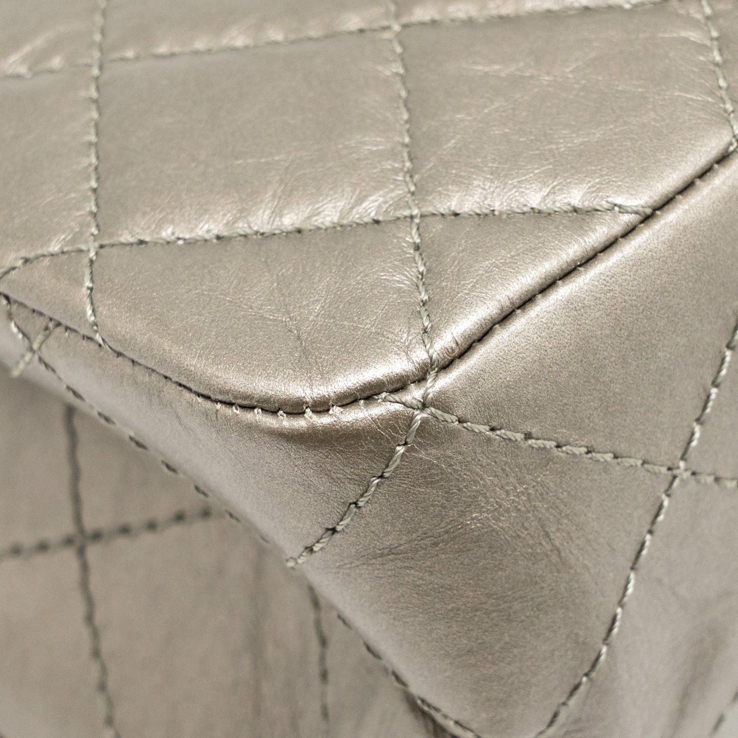 Chanel Maxi 2.55 Reissue Flap Bag Aged Calfskin Iridescent Light Grey Ruthenium Hardware