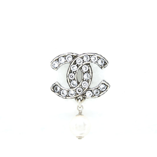 Chanel Crystal CC Earrings With Dropping Pearl SHW