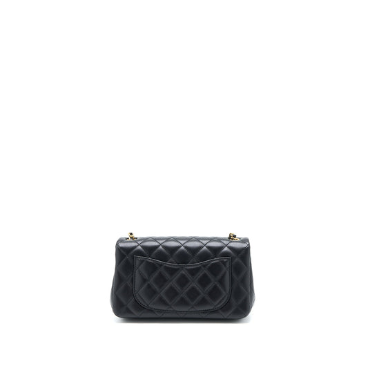 Chanel Pearl Crush Mini Rectangular Flap Bag Lambskin Black Brushed GHW (Microchip)